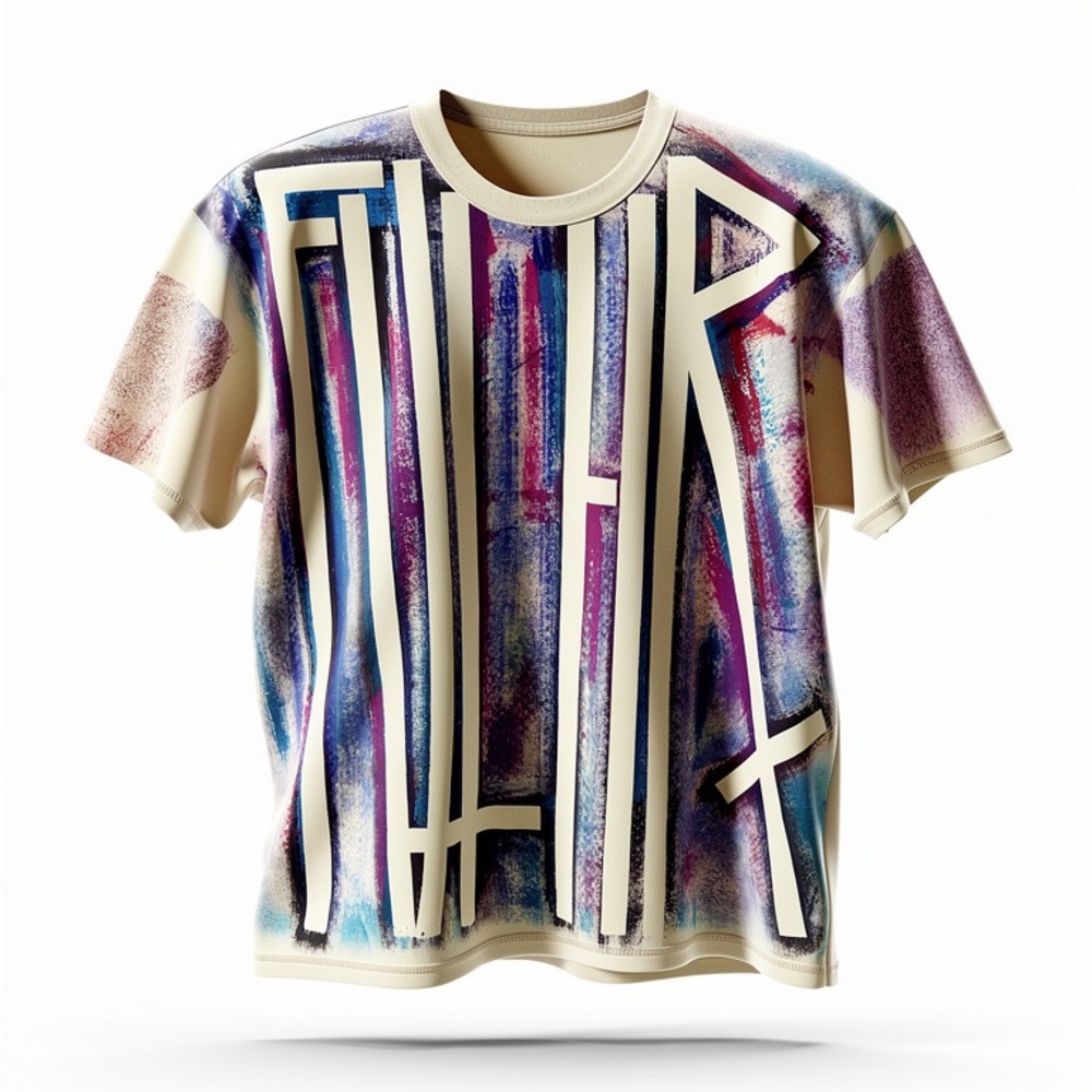 One of one, hand painted stylish Cream and Purple Graphic Tee